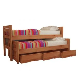 CAMA 1 PLAZA 90CM DOBLE CON CAJONERA MIEL