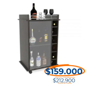 MESA DE ARRIME MOVIL CON BODEGA Y PUERTA DE VIDRIO 1430 WENGUE