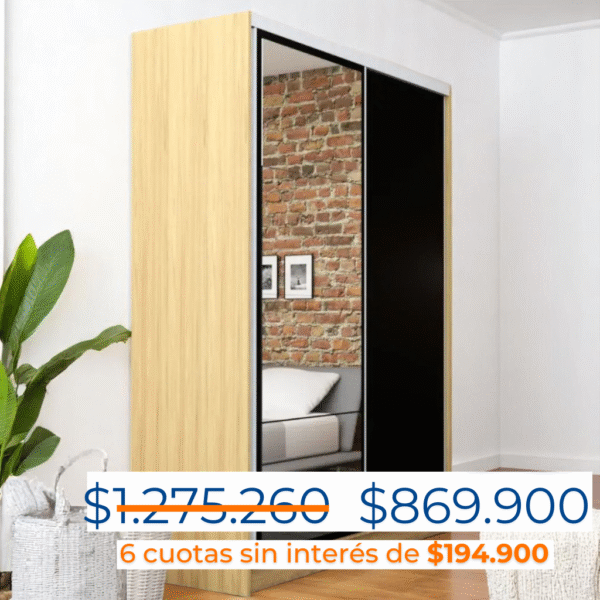 PLACARD MURANO  180CM PTAS CON ESPEJO CORREDIZAS HICKORY / NEGRO