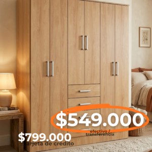 PLACARD IMPERIO 176X185X48CM 6 PUERTAS 4 CAJONES HICKORY NATURAL
