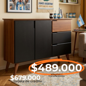 BAHIUT MEDITERRANEO 140X100 MTS 3 CAJONES 2 PUERTAS 143 CASTAÑO  COMB. NEGRO