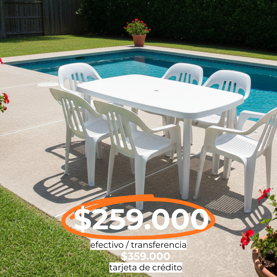 COMBO MARGARITA MESA RECTANGULAR + 6 SILLAS BLANCO