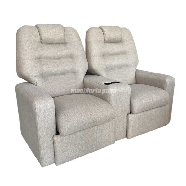 SILLÓN POLTRONA FRIDA DOBLE CON POSAVASOS TELA RUSTICA ARENA