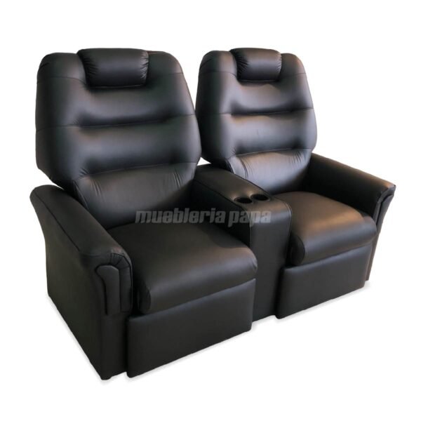 SILLÓN POLTRONA FRIDA DOBLE CON POSAVASOS CUERINA NEGRO