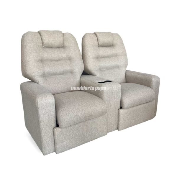 SILLÓN POLTRONA FRIDA DOBLE CON POSAVASOS TELA RUSTICA ARENA