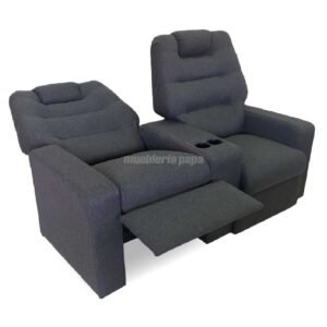 SILLÓN POLTRONA FRIDA DOBLE RECLINABLE CON POSAVASOS TELA RUSTICA GRIS OSCURO