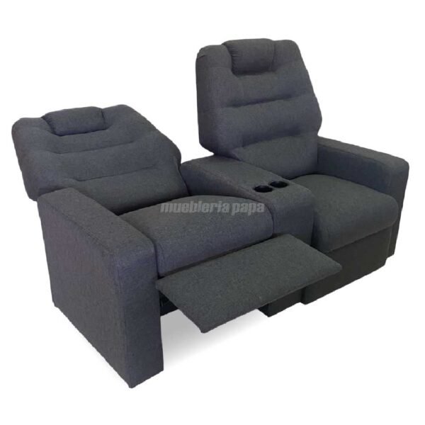 SILLÓN POLTRONA FRIDA DOBLE RECLINABLE CON POSAVASOS TELA RUSTICA GRIS OSCURO