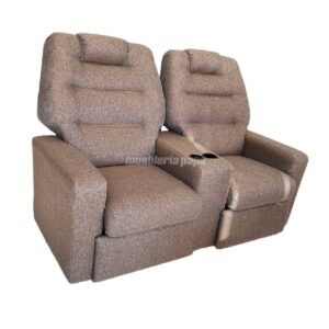 SILLÓN POLTRONA FRIDA RECLINABLE  DOBLE CON POSAVASOS TELA RUSTICA CASTAÑO