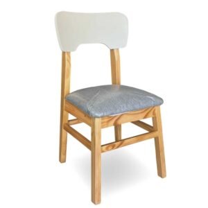 SILLA  PINO ESCANDINAVA RESPALDO BEIGE - ASIENTO TELA RUSTICA GRIS CLARO JASPER 145 MIEL