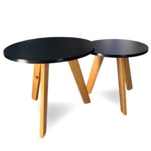 SET 2 MESAS LIVING REDONDAS NORDICAS NEGRA