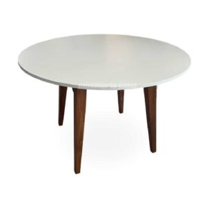 MESA COMEDOR PINO REDONDA 120CM DIAMETRO NORWAY 159 TAPA BLANCO PATAS CASTAÑO