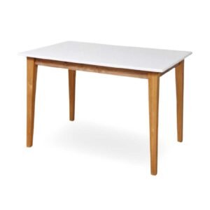 MESA COMEDOR 140X80CM TULIP TAPA BLANCA PATAS MIEL