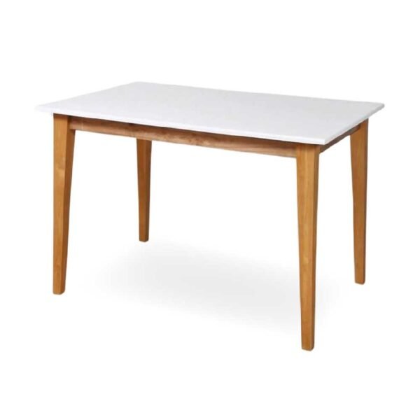 MESA COMEDOR 140X80CM TULIP TAPA BLANCA PATAS MIEL