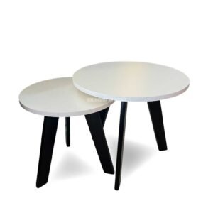 SET 2 MESAS LIVING REDONDAS NORDICAS BLANCA PATAS WENGUE