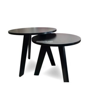 SET 2 MESAS LIVING REDONDAS NORDICAS NEGRA PATAS WENGUE