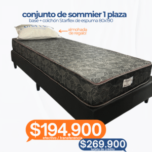 CONJUNTO SOMMIER 1 PLAZA 80X190 + ALMOHADA DE REGALO!